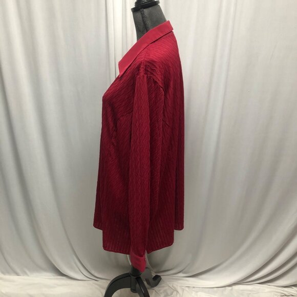Maggie Barnes Blouse Womens Size 2X 22-24 Maroon Red Textured Button Up Shirt - Picture 3 of 7